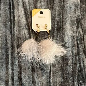 chic Gold and White Fur Earrings